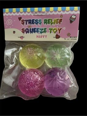 Stress Relief Squeeze Toy Set - Pink, Purple, Yellow, Green